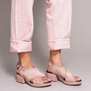 NWT A.S. 98 'Callen' Genuine Suede Heeled Sandals in Blush Pink Sz. 7.5-8